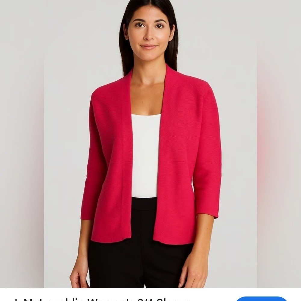 J MCLAUGHLIN M 100% cotton pink woman open waist length cardigan barbiecore